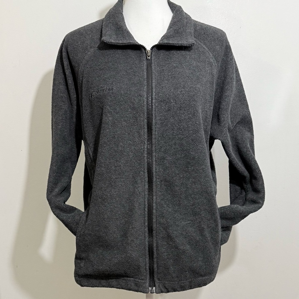 Columbia Charcoal Full Zip Fleece Jacket  Drawcord Hem — Size Women’s Large